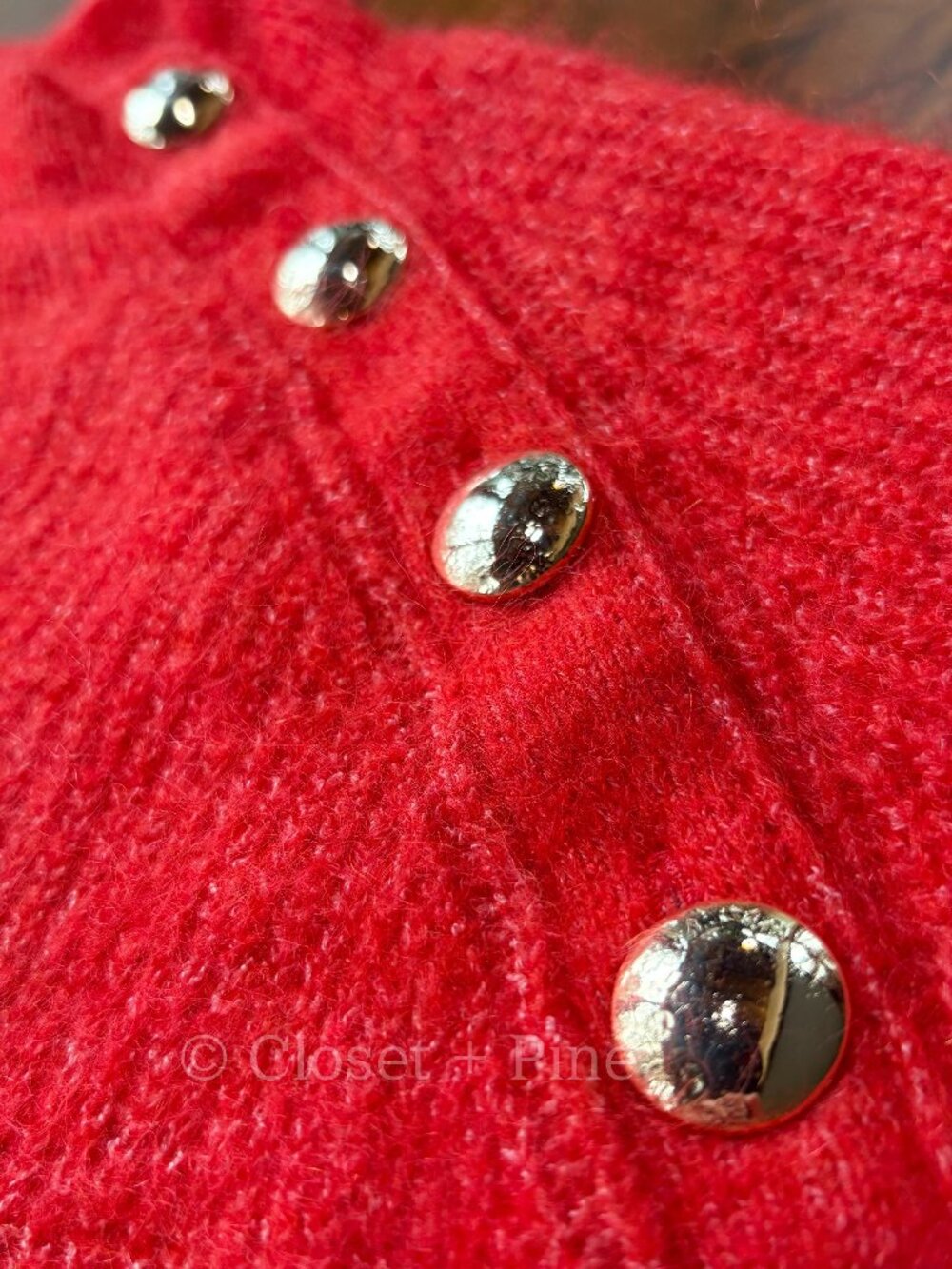 Sezane Trudy Jumper Red Size Medium Pullover Sweater Button Neck - Picture 6 of 12